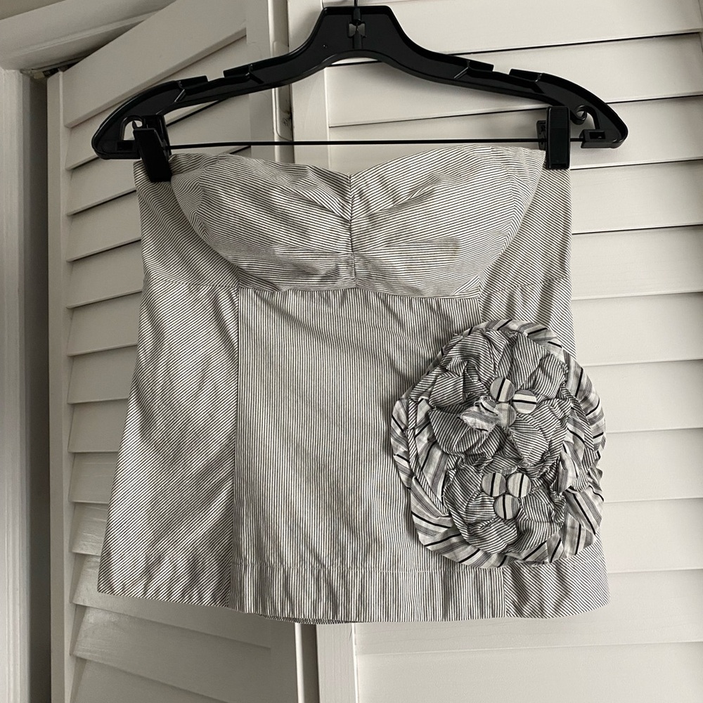 Anthropologie / Floreat Gray Striped Bustier Top with Floral Appliqué SZ 6